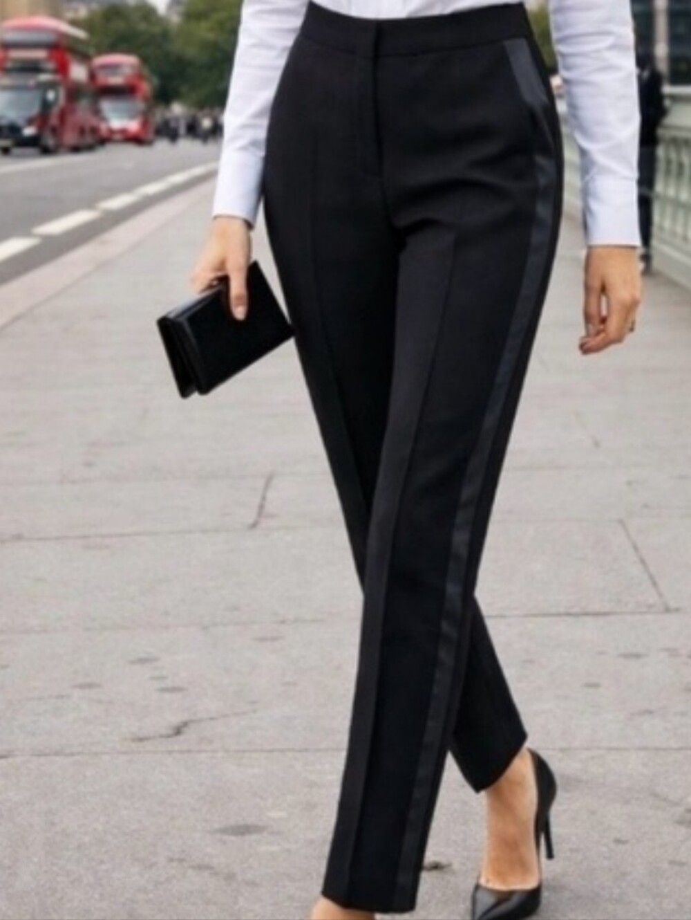 Burberry Uniform Black Tuxedo Stripe Ankle Pants Women's Size 14